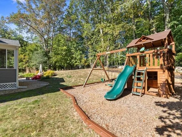 a view of a park with slide