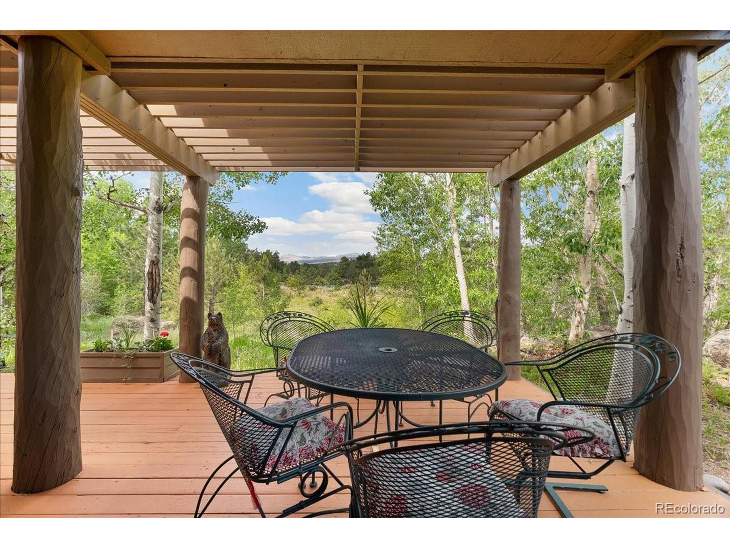 40 Three Lks Court Red Feather Lakes, CO 80545 - Photo 38 of 48 a backyard of a house with table and chairs