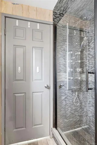 a bathroom with a shower