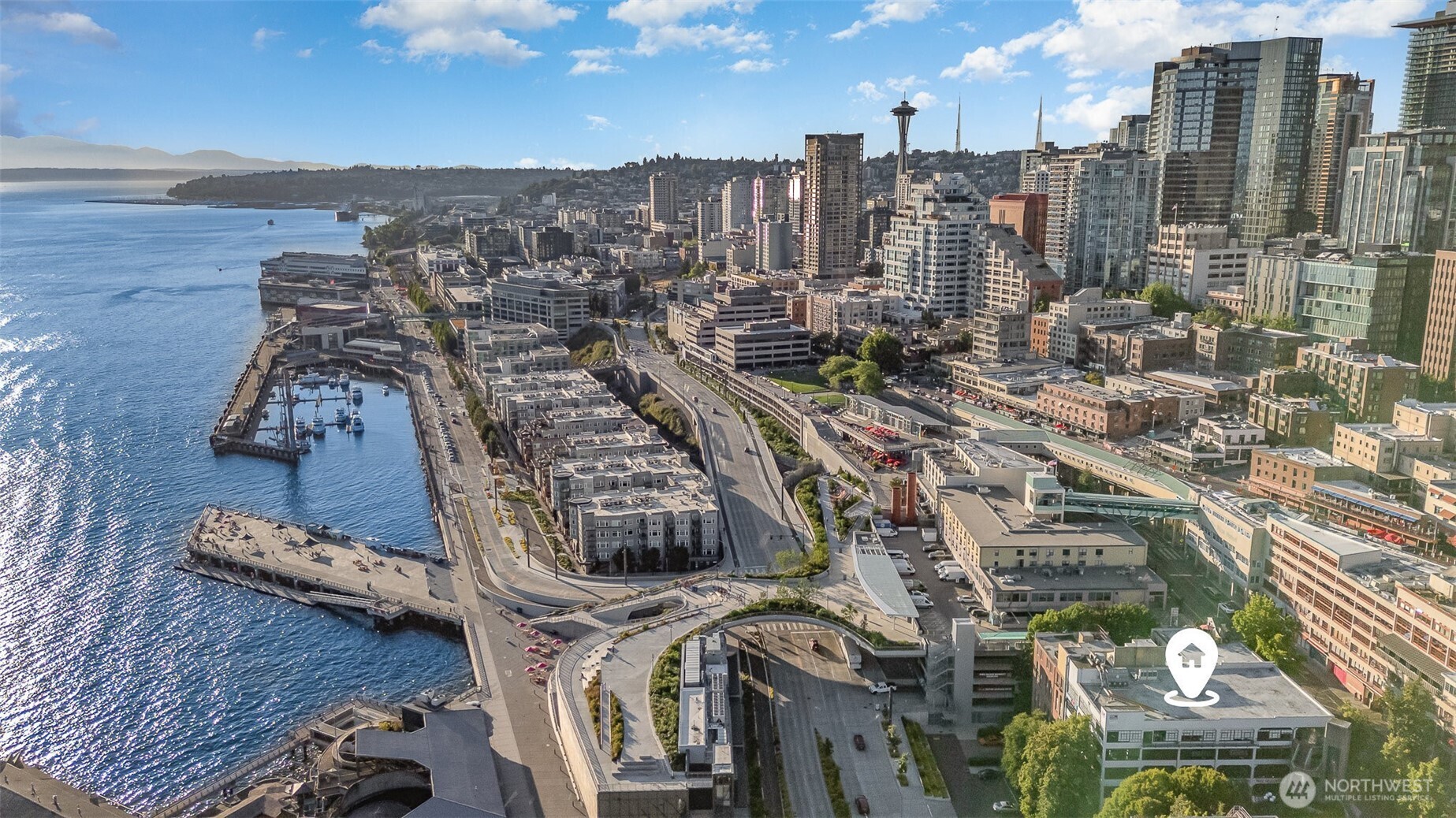 a view of a city with tall buildings