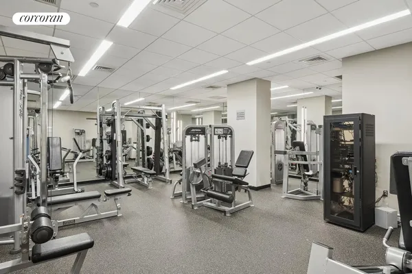 a room with gym equipment