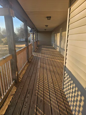 a view of wooden balcony