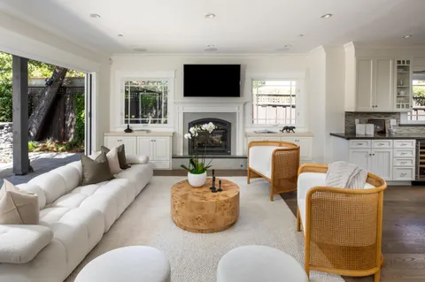 a living room with fireplace furniture and a flat screen tv