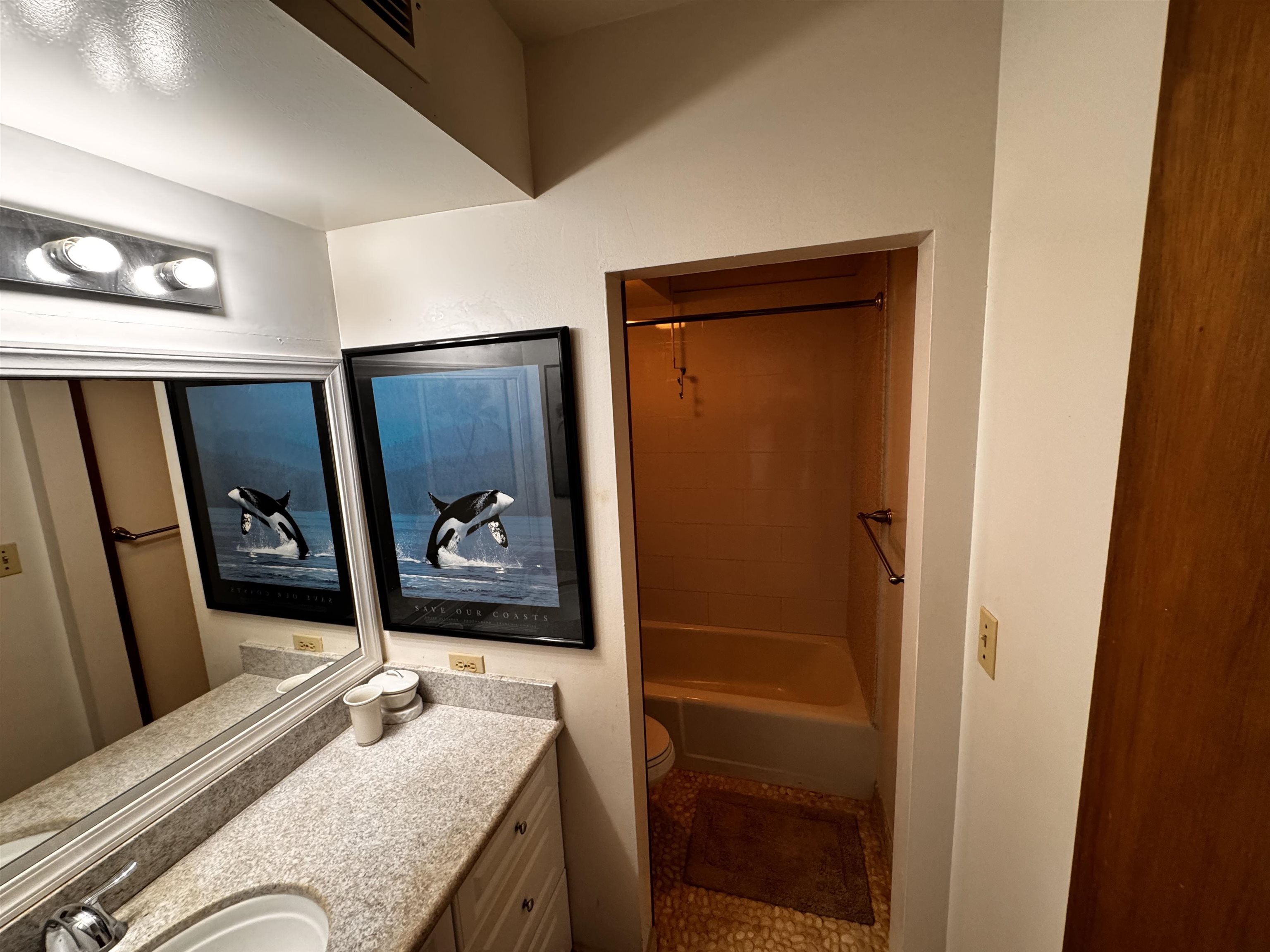 4310 Lower Honoapiilani Road, Unit 315 Lahaina, HI 96761 - Photo 9 of 20 a bathroom with a granite countertop sink a mirror and vanity