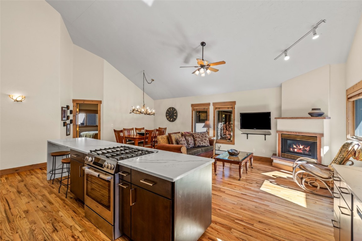 1775 Latigo Loop Steamboat Springs, CO 80487 - Photo 10 of 31 a living room with furniture kitchen view and a fireplace