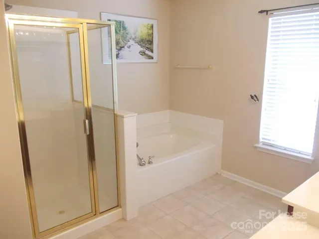 a bathroom with a bathtub and a shower