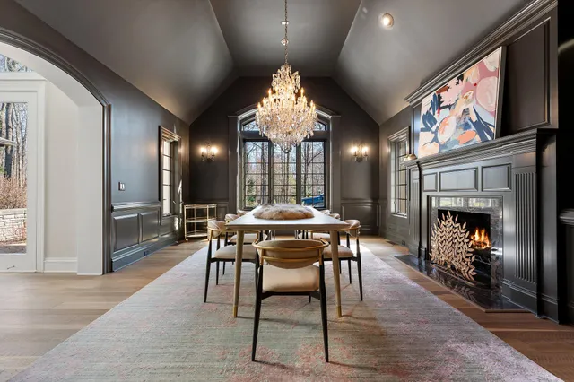 a living room with a fireplace