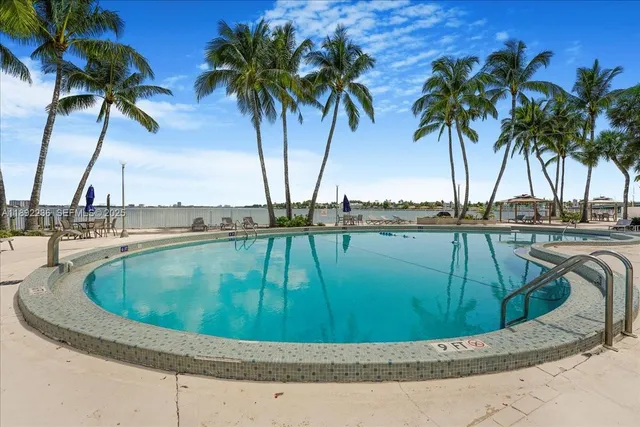 a view of a swimming pool with a garden