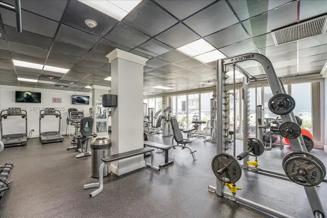 a view of a room with gym equipment