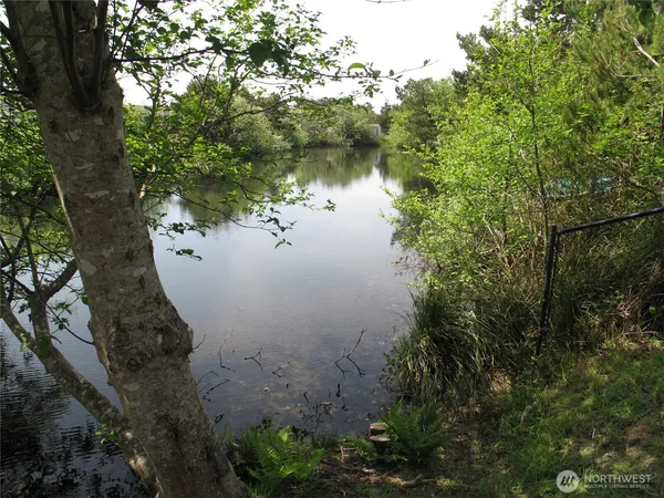 a backyard of a house with lots of green space and fountain