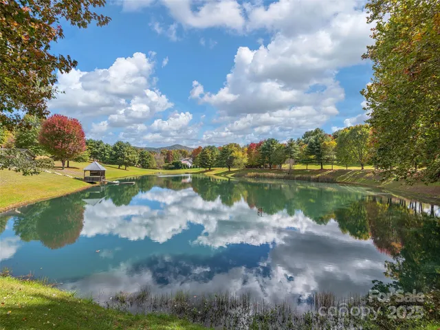 a view of a lake with a yard