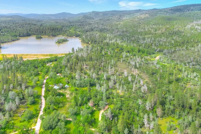 a view of a lush green hillside and a building