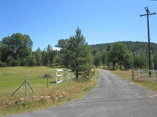 a view of a mountain from a yard