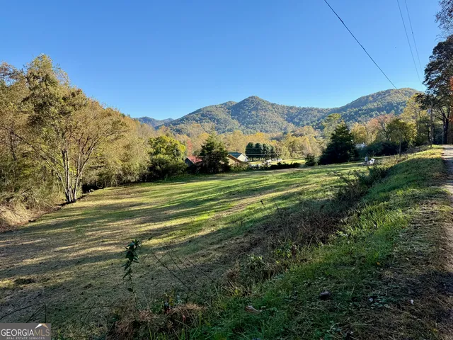 a view of a town with an trees