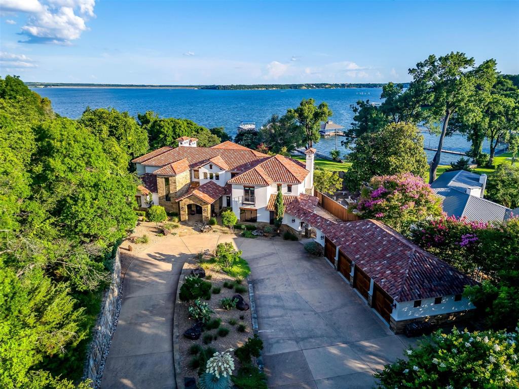 an aerial view of a house with a garden