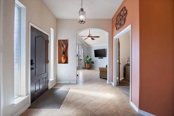 a view of a hallway view with living room