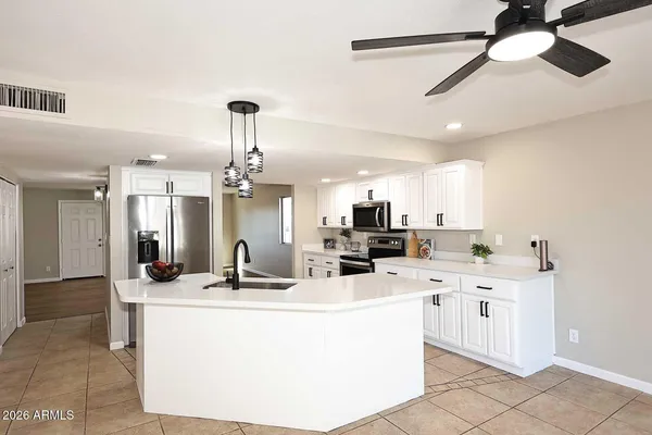 a view of a kitchen counter top space