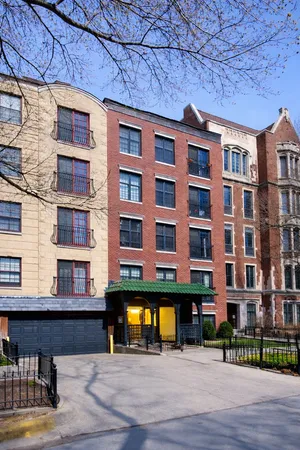 a front view of a building with street