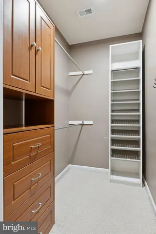 a view of walk in closet with empty racks