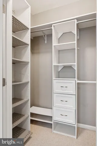 a view of walk in closet with empty racks