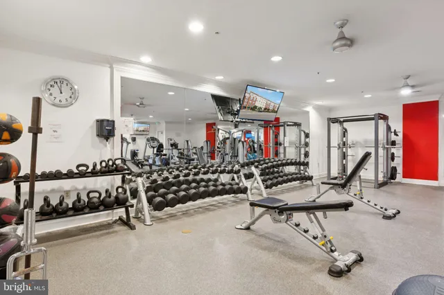 a view of a room with gym equipment