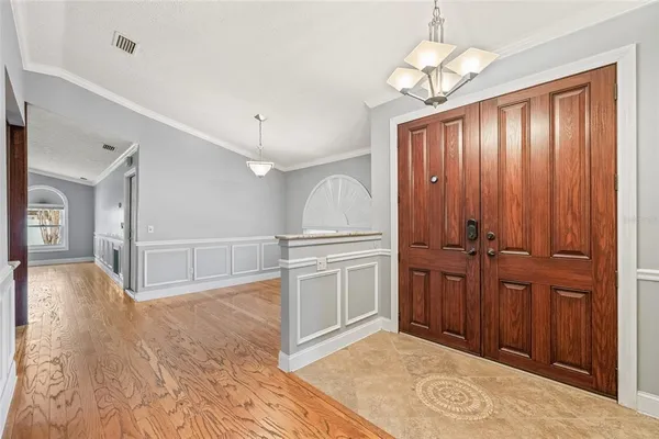 a view of a livingroom with a chandelier