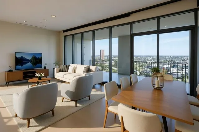 a living room with couches a coffee table and a flat screen tv