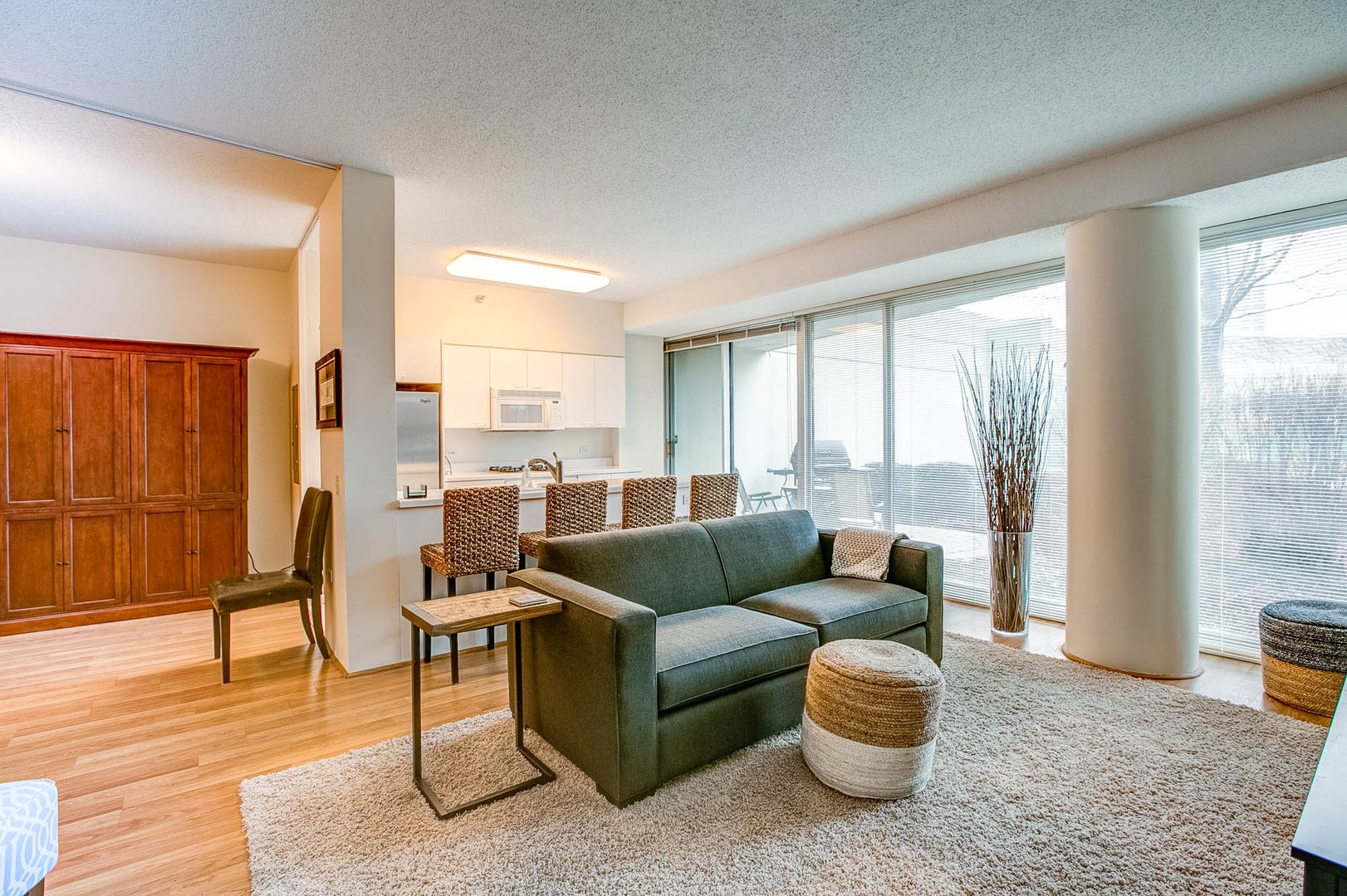 1720 Maple Avenue, Unit 407 Evanston, IL 60201 - Photo 4 of 16 a living room with furniture and a large window