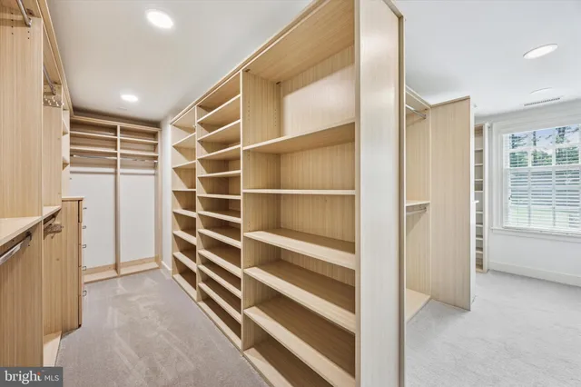 a view of walk in closet with empty racks