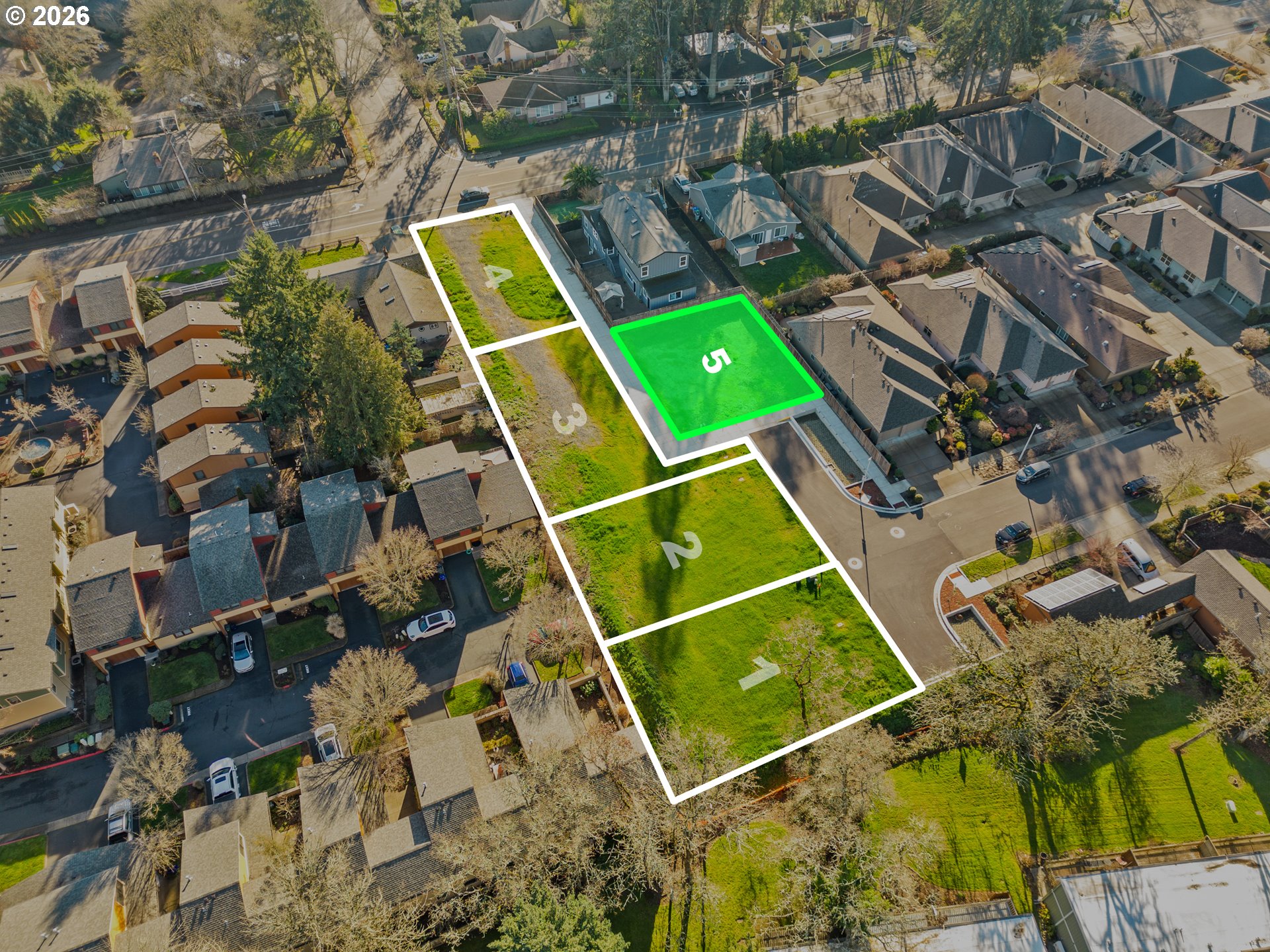 an aerial view of a pool