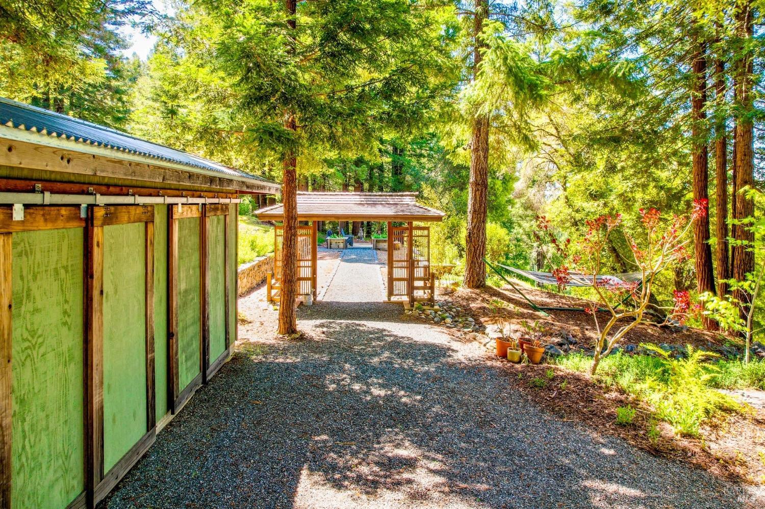 10951 Big Meadow Road Philo, CA 95466 - Photo 32 of 46 A Japanese-inspired gate unveils an arbor that frames panoramic vistas of the pastoral Anderson Valley.
