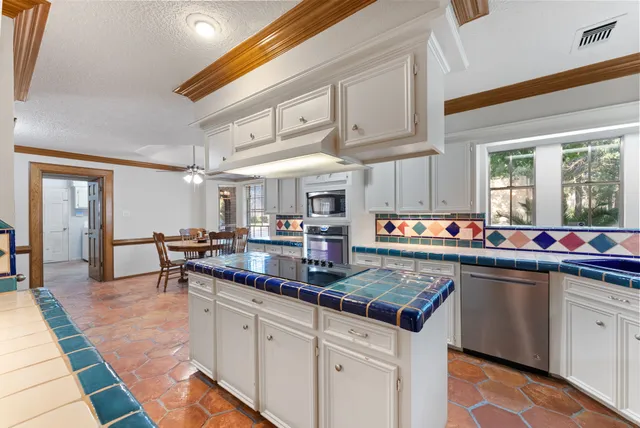 a kitchen with lots of counter top space