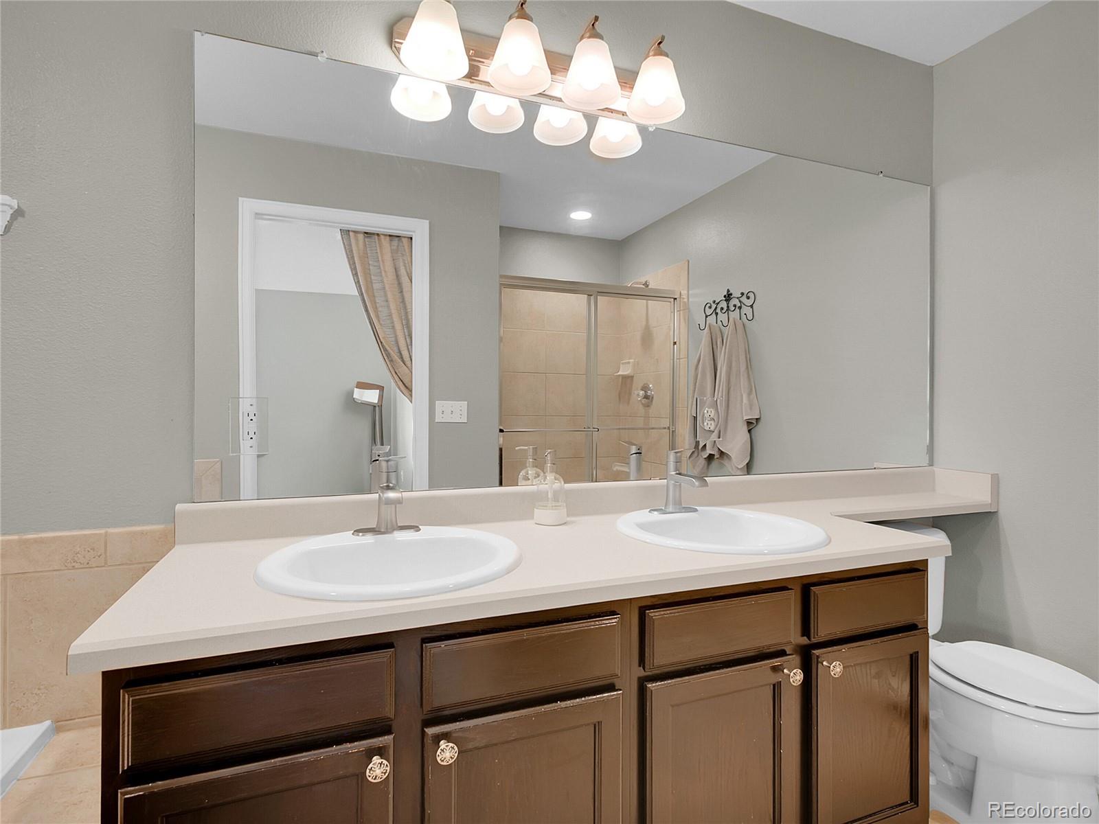 1234 Riddlewood Lane Highlands Ranch, CO 80129 - Photo 13 of 25 a bathroom with a sink a toilet and a mirror