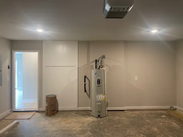 an empty room with a door