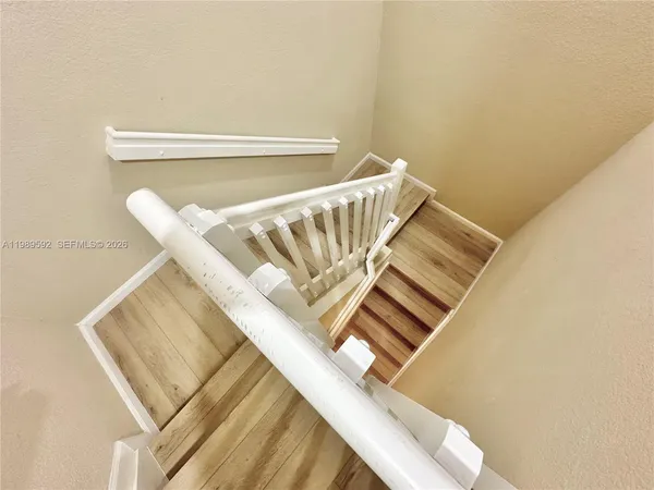 a view of wooden staircase