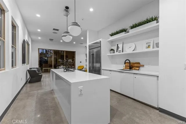 a building outdoor space with patio furniture