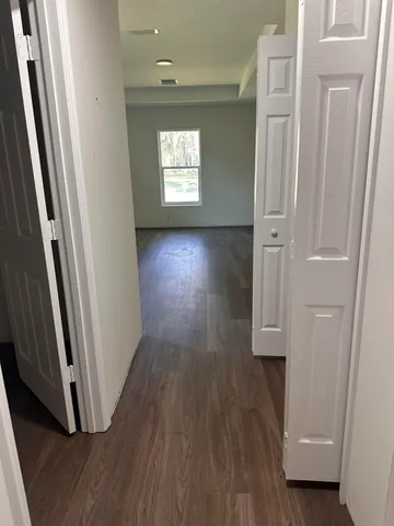 a view of a park with large trees