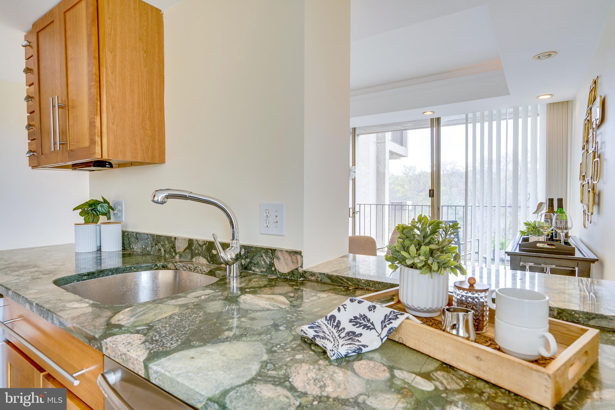11400 Washington Plaza West, Unit 803 Reston, VA 20190 - Photo 16 of 43 a kitchen with a granite countertop sink and a potted plant