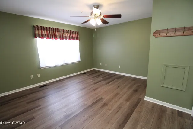 a view of a garden with an outdoor space