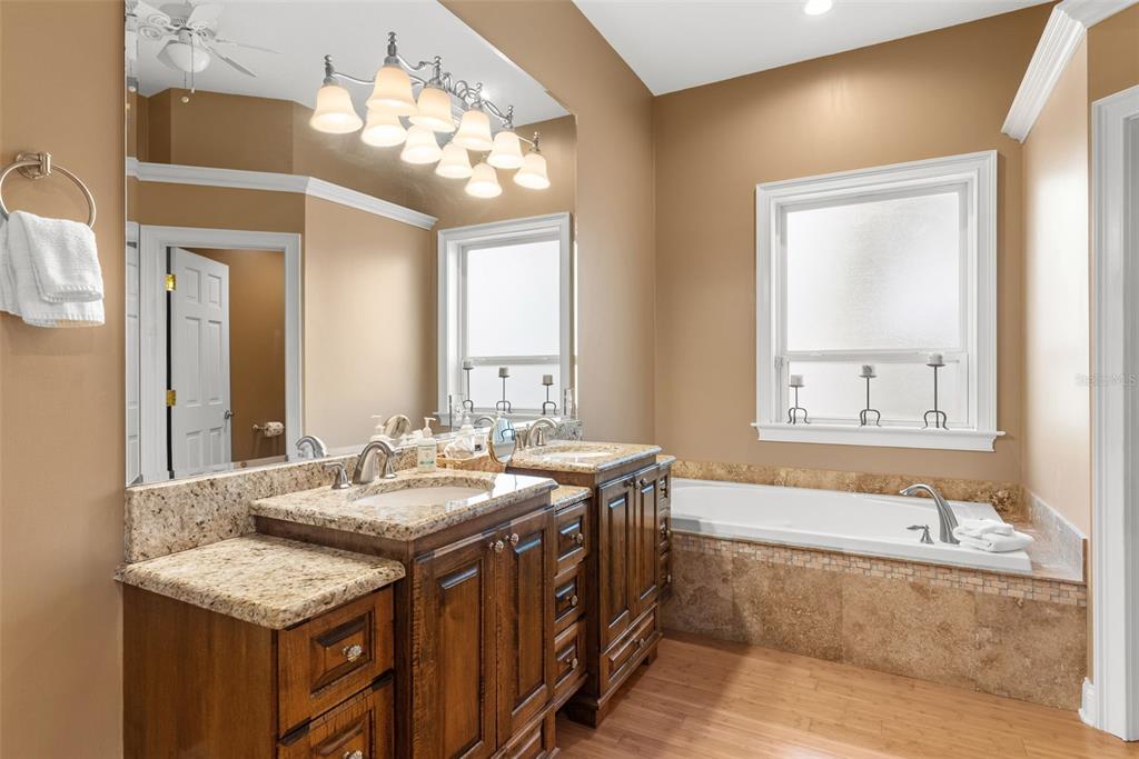12080 143rd Street North Largo, FL 33774 - Photo 23 of 49 a bathroom with a granite countertop sink a large mirror and a bathtub