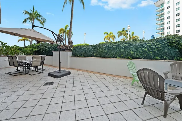 a view of an outdoor space with seating