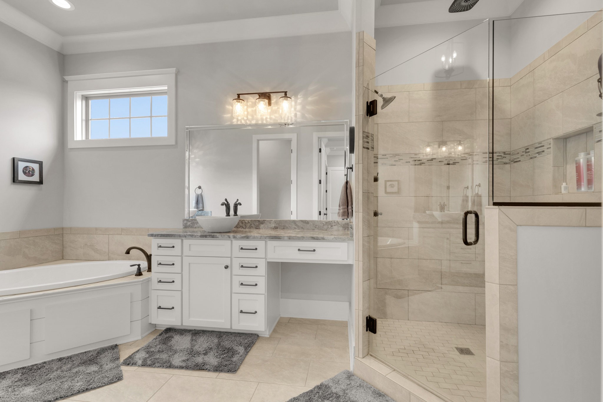 5007 Brill Ln Spring Hill Spring Hill, TN 37174 - Photo 15 of 51 a bathroom with a granite countertop sink a toilet a mirror and shower