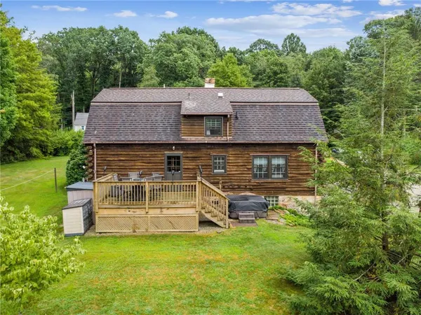 a aerial view of a house with a garden