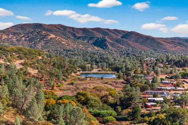 a view of a lake with a mountain in the back