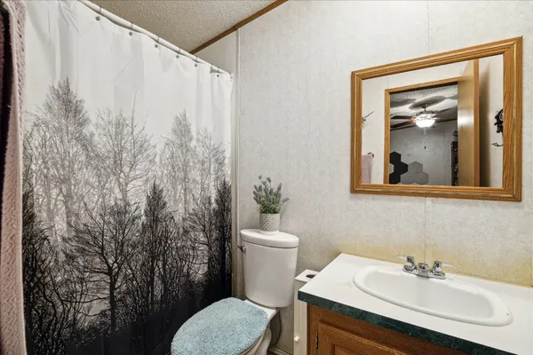 a bathroom with a sink a toilet and a mirror