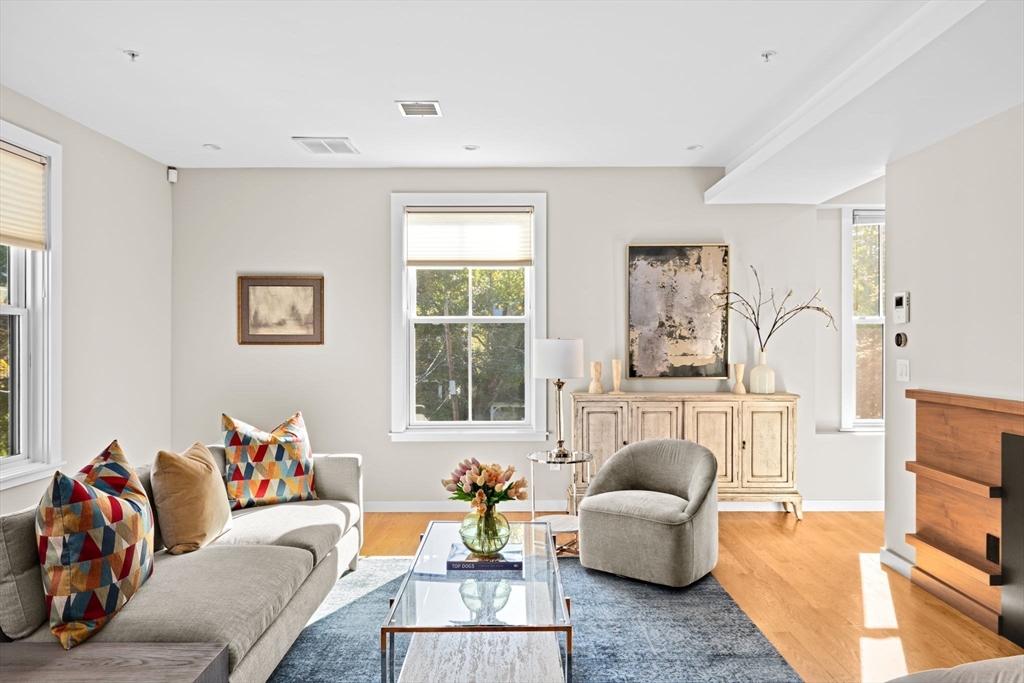 56-58 Perry Street, Unit 4 Brookline, MA 02446 - Photo 7 of 17 a living room with furniture a flat screen tv and a couch