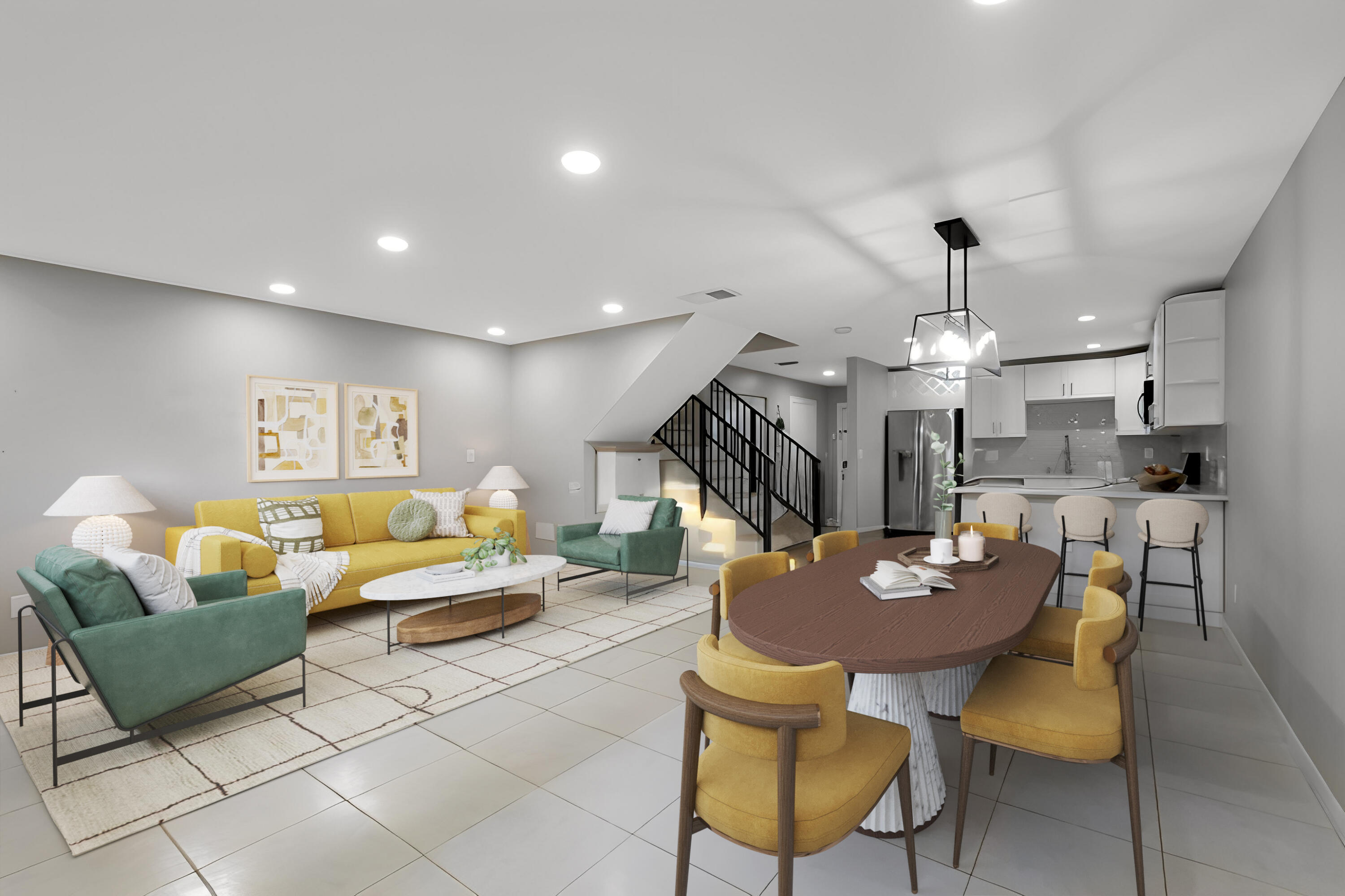23424 Southwest 53rd Avenue, Unit B Boca Raton, FL 33433 - Photo 1 of 38 LIVING-DINING DIGITAL STAGED