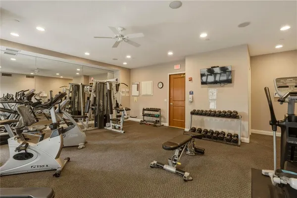 a view of a room with gym equipment