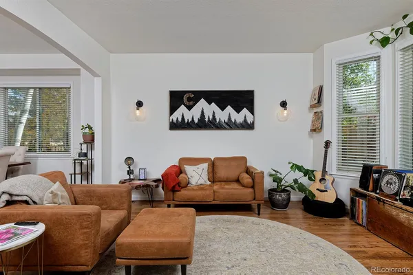 a living room with furniture rug and window