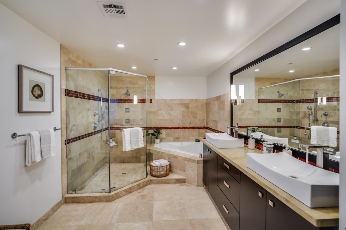 309 Darrell Road Burlingame, CA 94010 - Photo 52 of 94 a bathroom with a double vanity sink mirror and shower